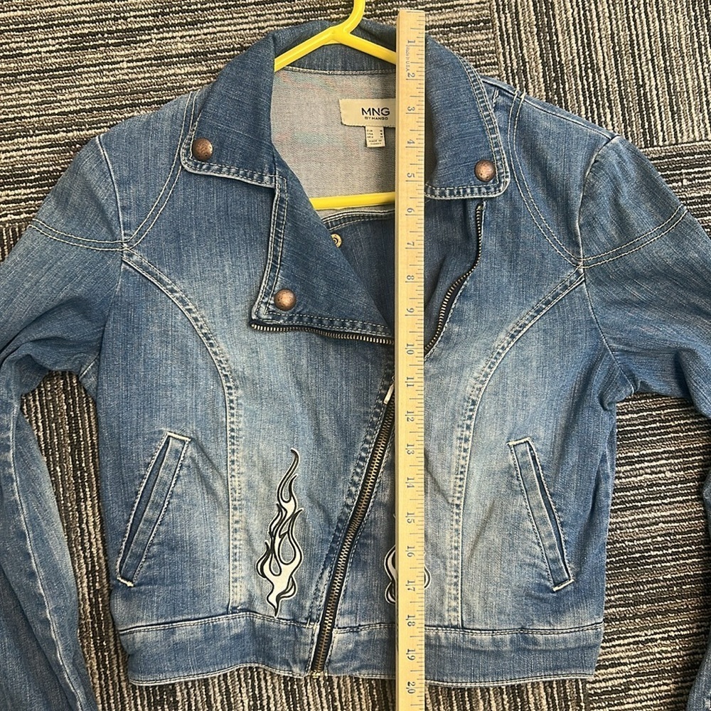 MNG by Mango Cropped Denim Moto Jacket Size M - Picture 7 of 7